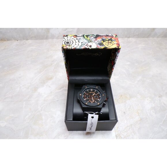 Ed Hardy Matte Black Metal Band Stainless Steel Watch New Rose Gold - Picture 1 of 6